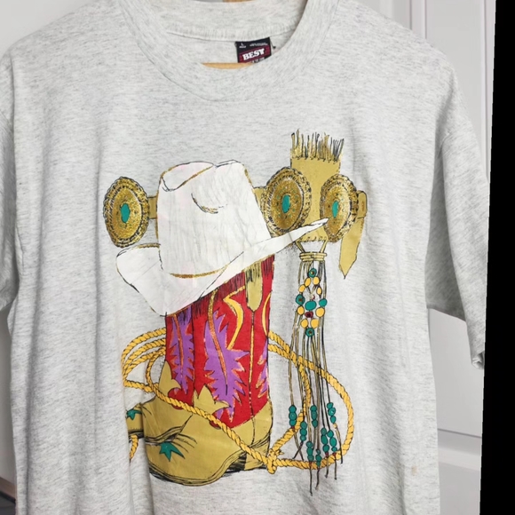 Vintage Western Cowboy Fruit of the Loom Best Single Stitch Size Large* Gray - Picture 5 of 9